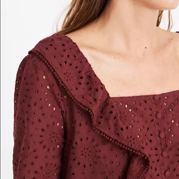 Madewell Maroon Pom Eyelet Blouse - Picture 8 of 8